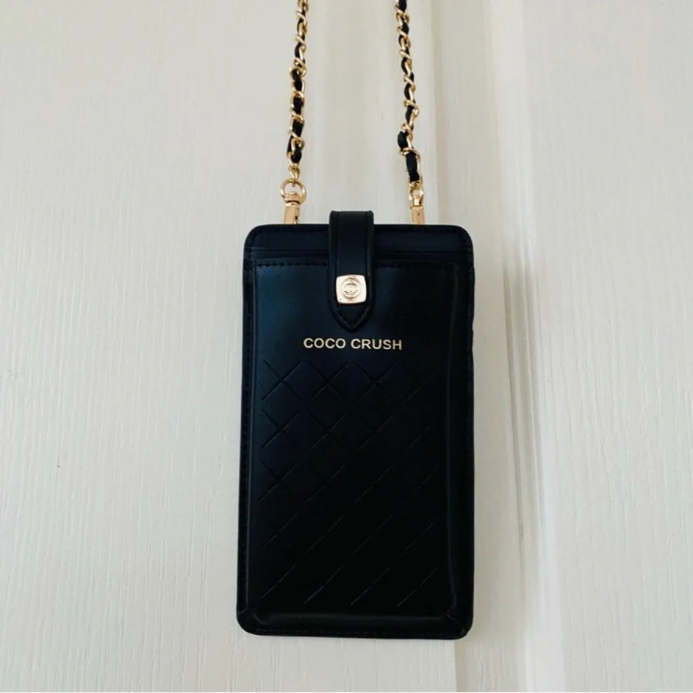 Brand New Chanel Coco Crush Black Quilted Faux Leather Phone Card Crossbody Bag